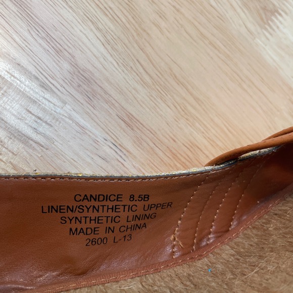 Lauren Ralph Lauren Candice Wedge Sandals Gold Linen Brown Espadrille 8.5B - Picture 8 of 10